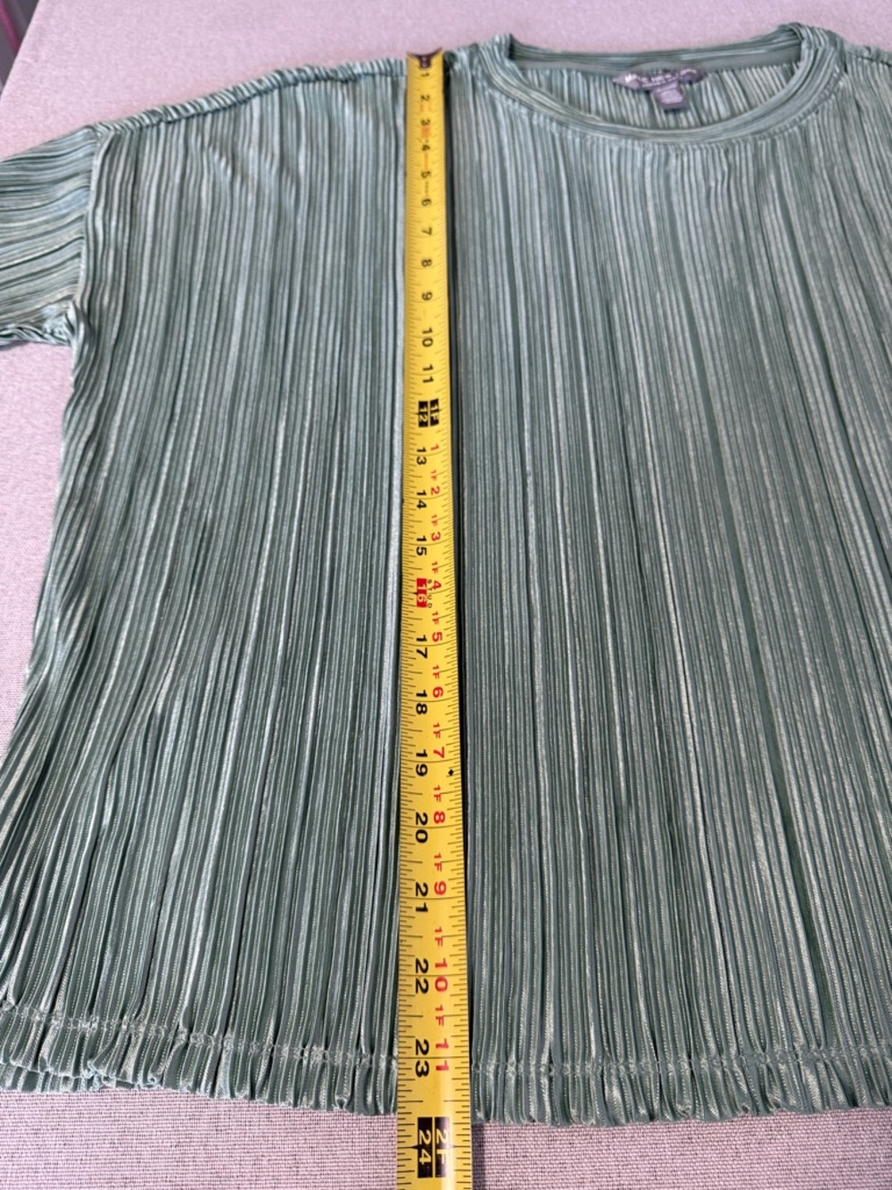 Marc New York Pleated Short-Sleeve Top in Moss Green SZXL - Picture 9 of 16